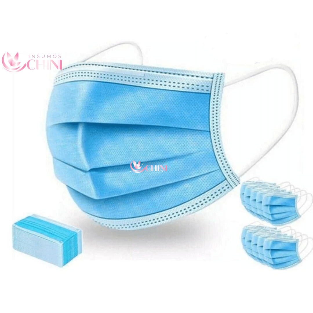 Mascarilla 3 Pliegues con elástico Celeste uso médico x 50 unidades